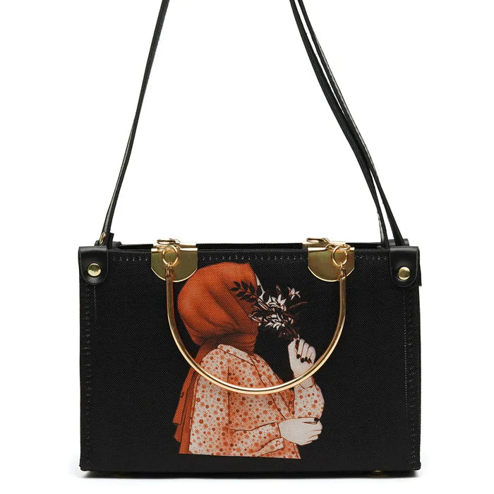 Artistic Printed Shoulder Bag Black - HiGirlz