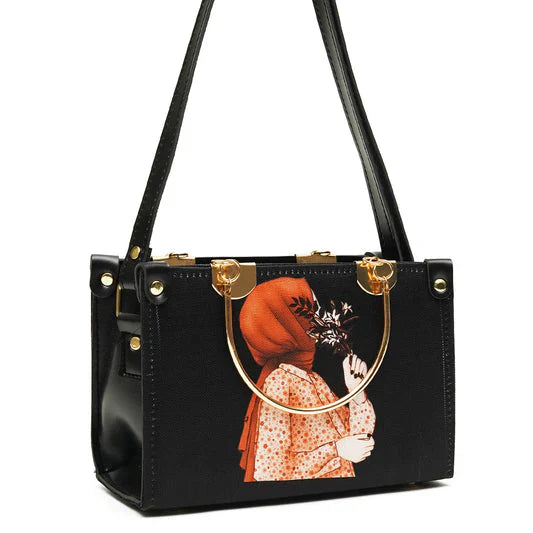 Artistic Printed Shoulder Bag Black - HiGirlz