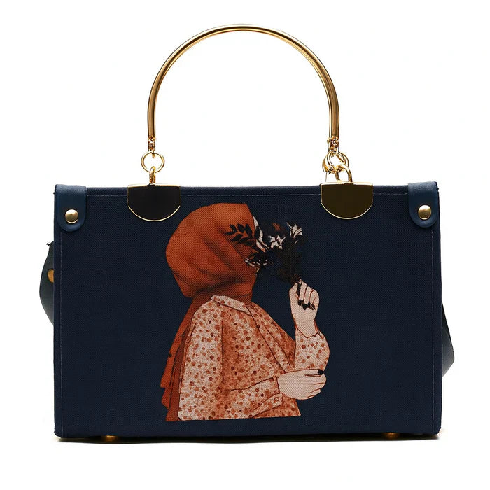 Artistic Printed Shoulder Bag Blue - HiGirlz