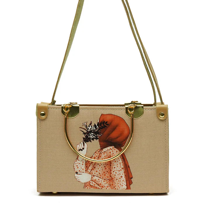 Artistic Printed Shoulder Bag Beige - HiGirlz